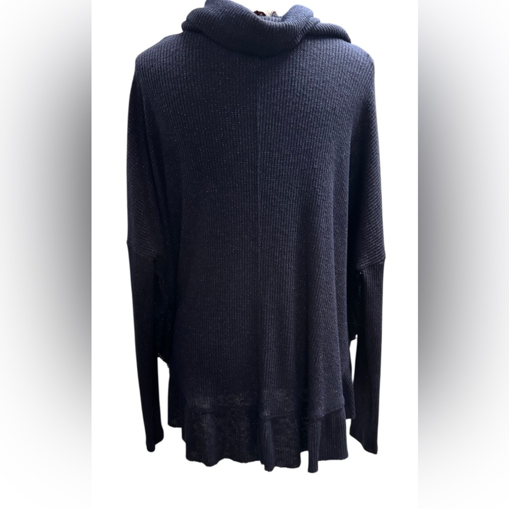 Anthropologie Postmark Orley navy metallic oversized cowl neck sweater Size L​ - Picture 3 of 9